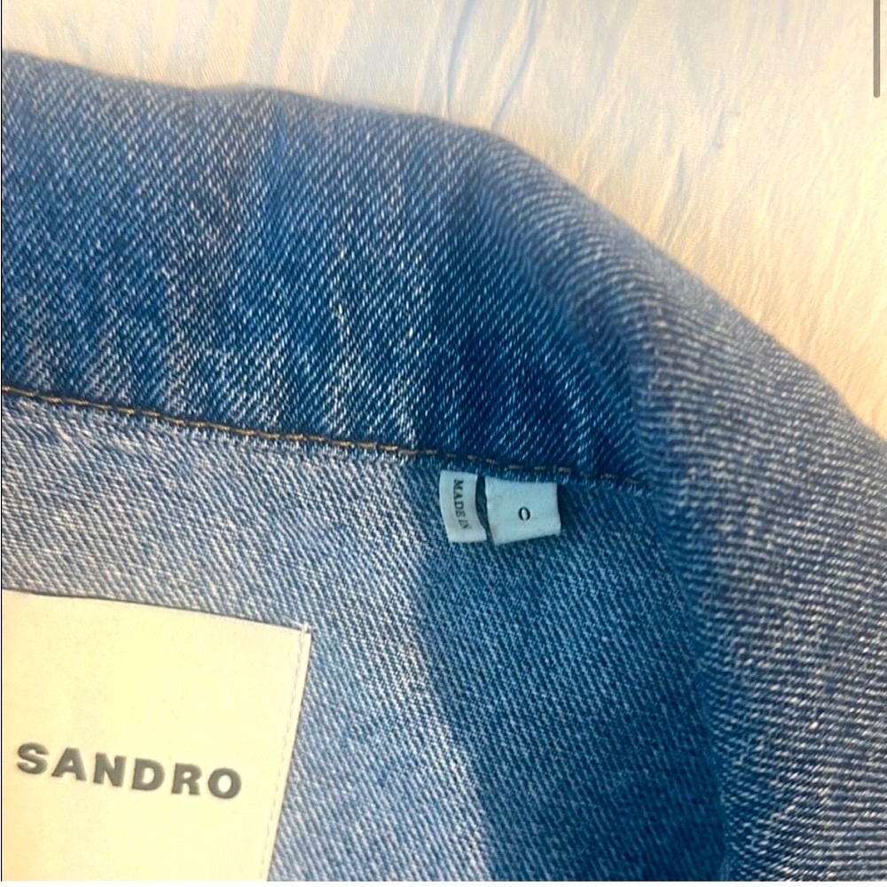 Sandro Women's Blue and White Patterned Jean Jacket - Picture 4 of 6